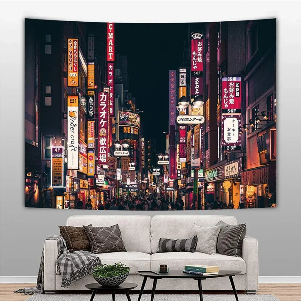 Retro Neon Tokyo Japan Skyline Cityscape Wall Decor for Patio/Bedroom/LivingRoom